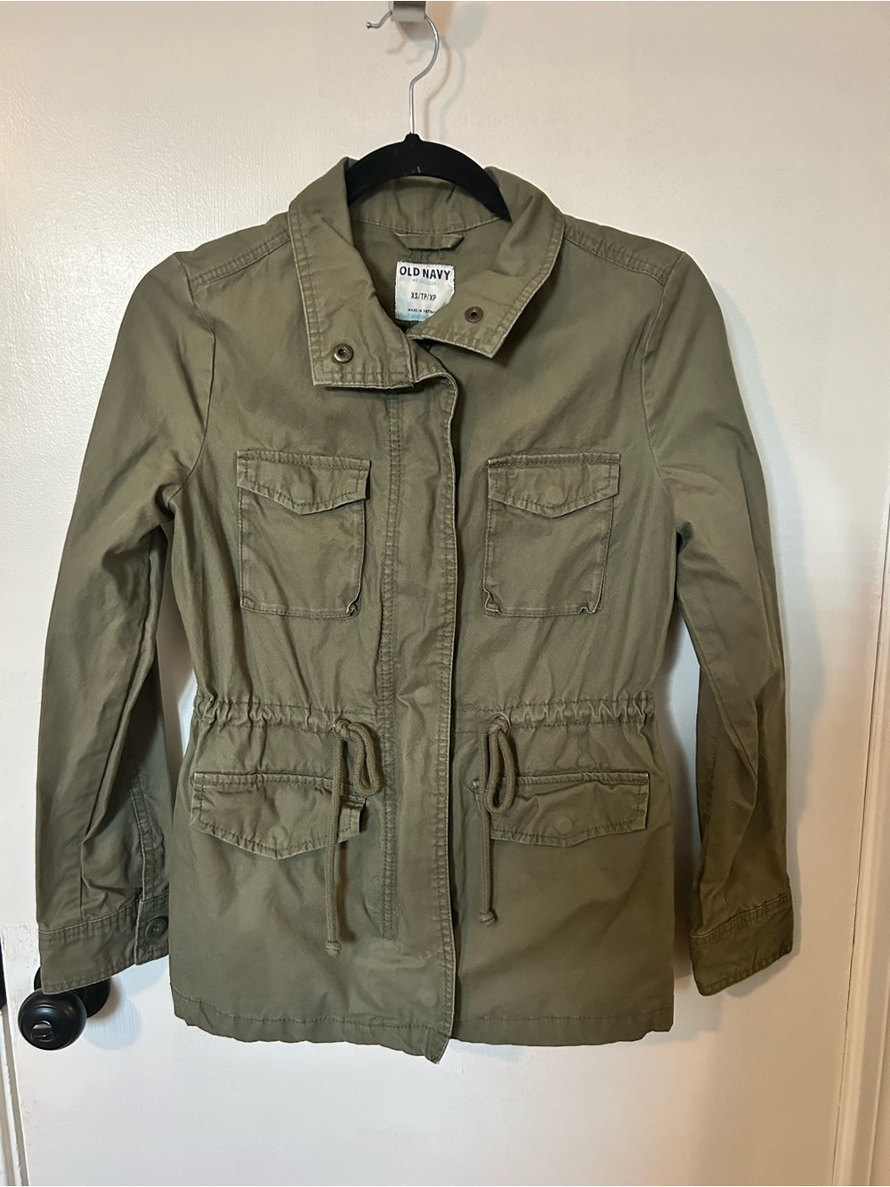 Old Navy Women’s Utility Field Jacket Green Cotton Drawstring Waist Military XS